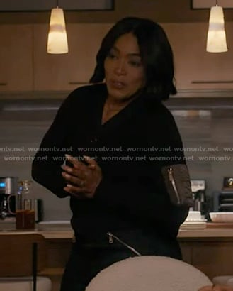 Athena's black cardigan with patch pocket on 9-1-1