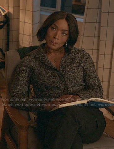 Athena's grey space dye knit cardigan on 9-1-1