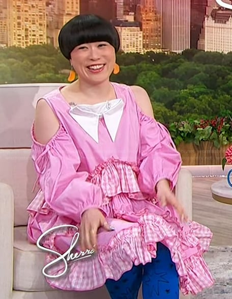 Atsuko Okatsuka’s pink gingham check trim dress on Sherri