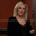 Ava’s black feather trim jacket on General Hospital