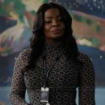 Ava’s geometric print mesh dress on Abbott Elementary