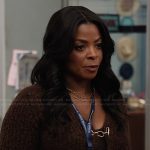 Ava’s brown knit cardigan on Abbott Elementary