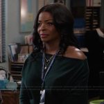 Ava’s green off shoulder dress on Abbott Elementary