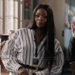 Ava’s white striped v-neck top on Abbott Elementary