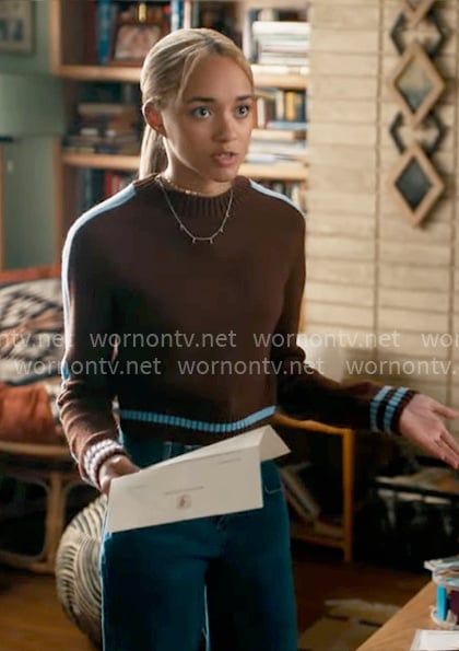 Ava's brown and blue sweater on High Potential