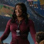 Ava’s bugundy wrap waist shirtdress on Abbott Elementary