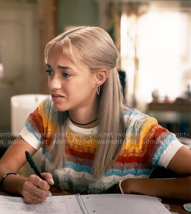 Ava's striped pointelle knit top on High Potential