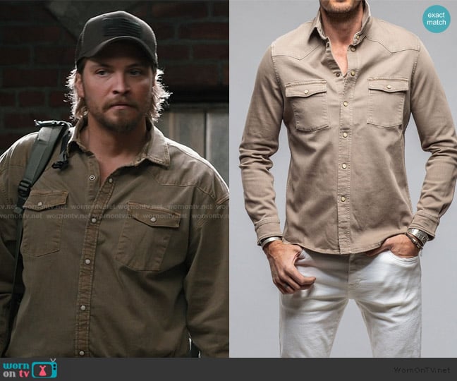Axel's Ranger Colored Denim Snap Shirt In Tortora worn by Kayce Dutton (Luke Grimes) on Marshals