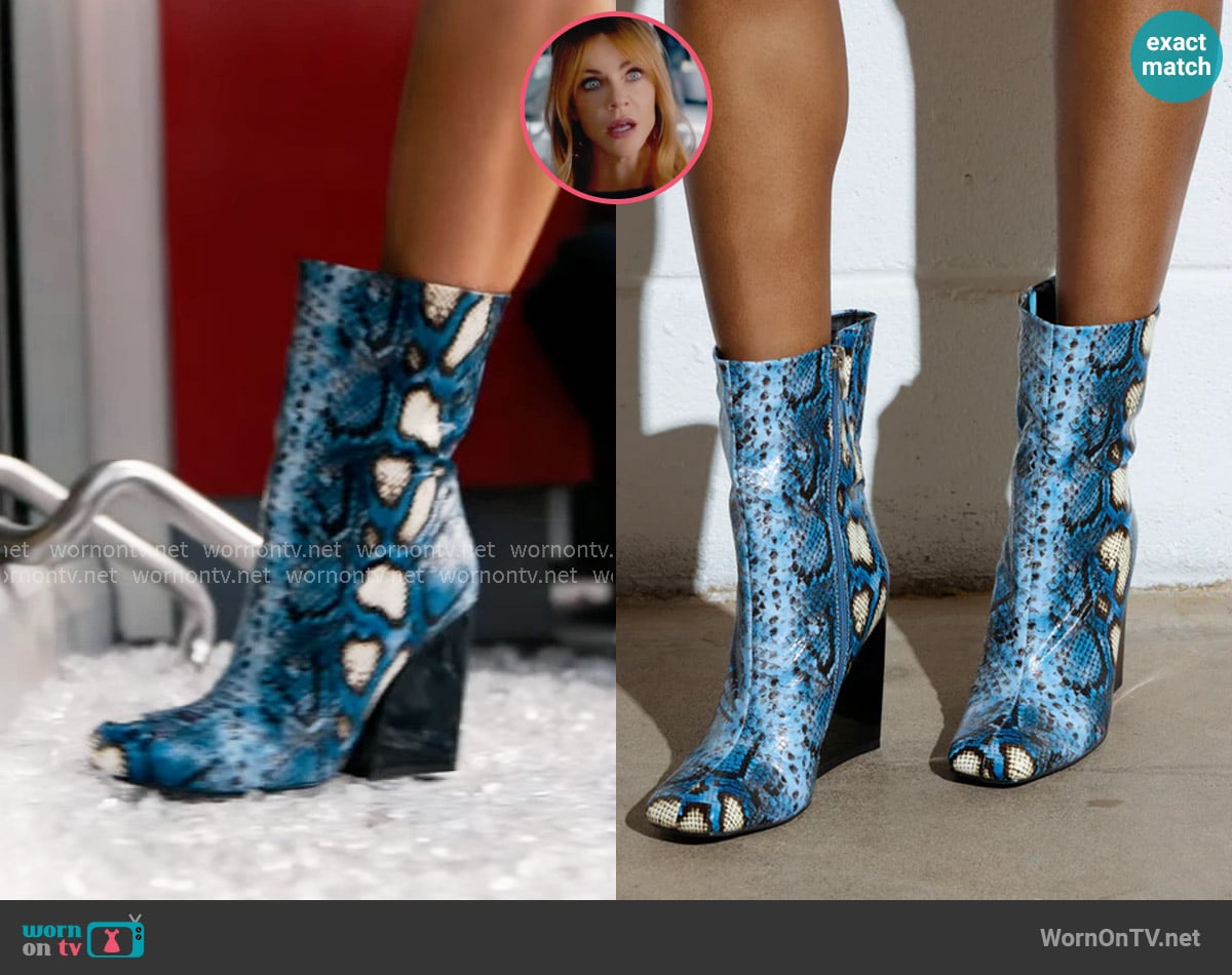 Azalea Wang Ransom Blue Multi Snake Bootie worn by Morgan Gillory (Kaitlin Olson) on High Potential