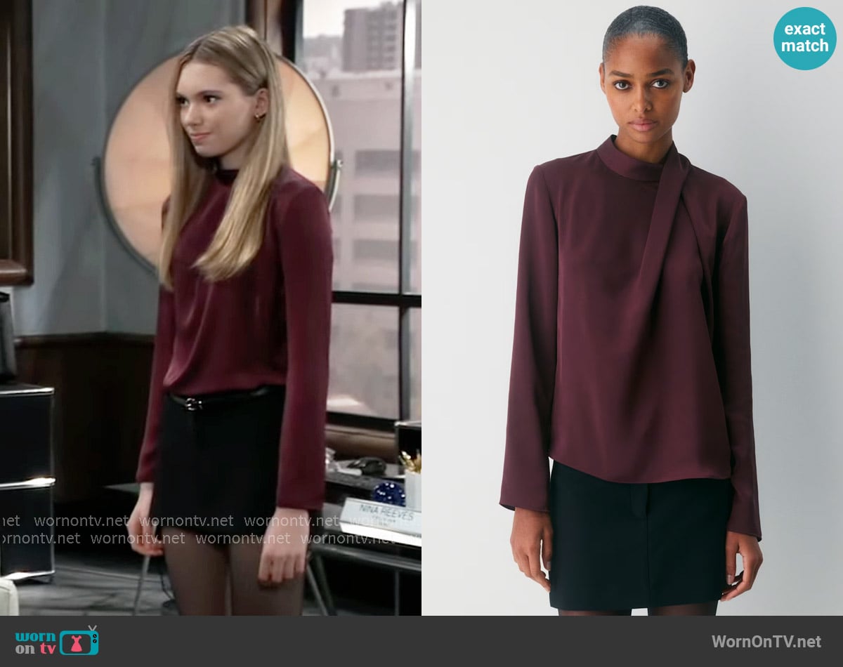 Babaton at Aritzia Nolita Satin Blouse worn by Charlotte Cassadine (Bluesy Burke) on General Hospital