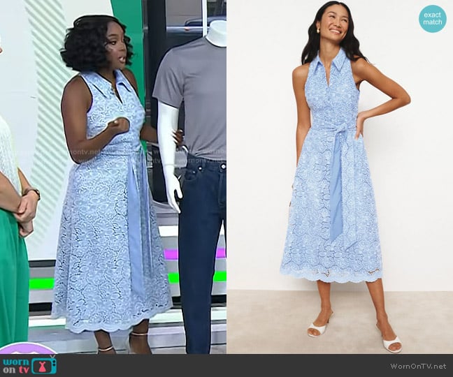 Badgley Mischka Eyelet Lace Day Dress worn by Makho Ndlovu on Today