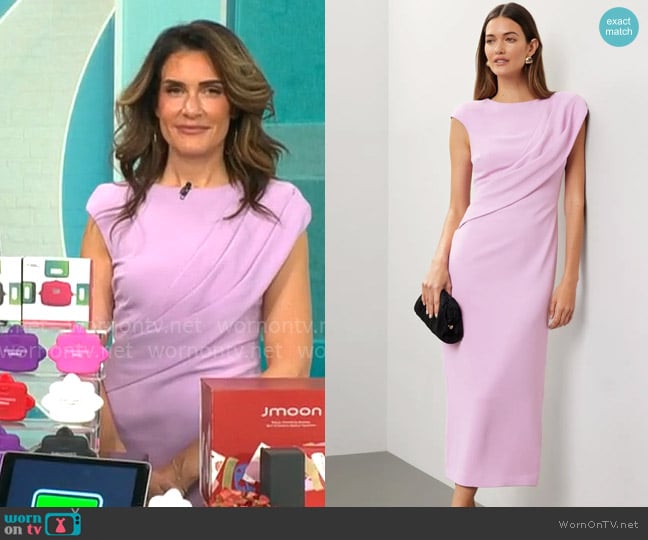 Badgley Mischka Twist Shoulder Drape Midi Dress worn by Adriane Kiss on CBS Mornings