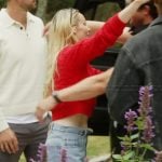 Bailey’s red cable knit cardigan on Summer House