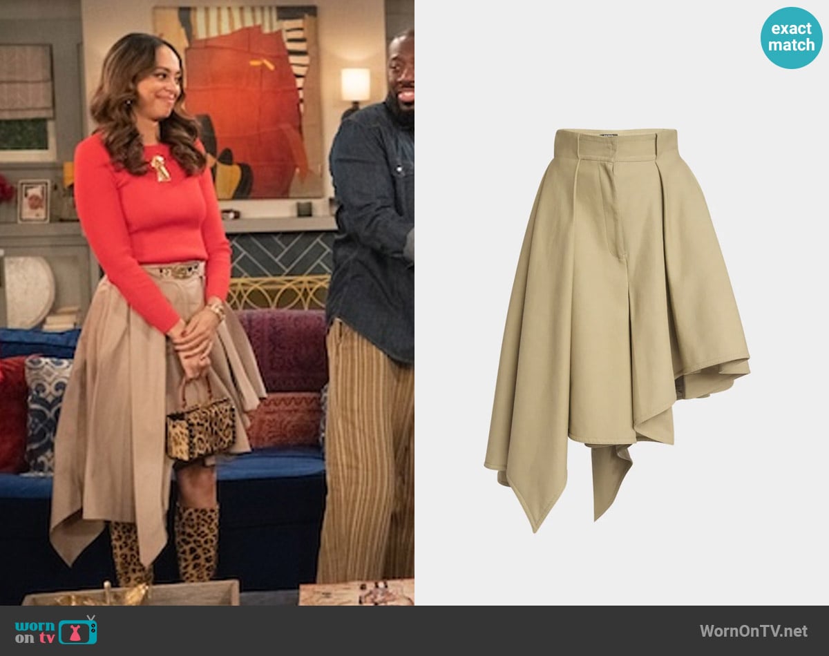 Balmain Pleated High-Low Cotton Midi Skirt worn by Mercedes (Amber Stevens West) on The Neighborhood