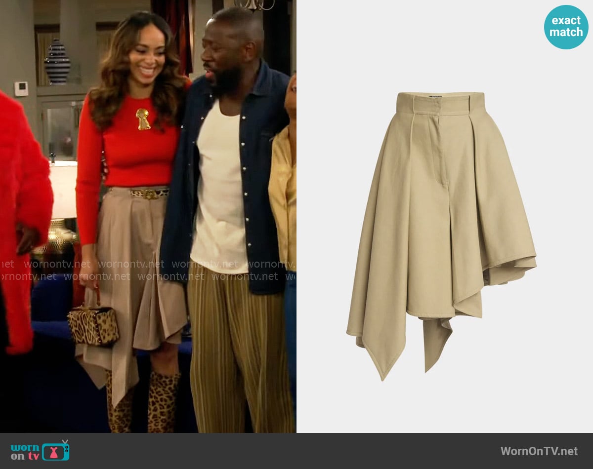 Balmain Pleated High-Low Cotton Midi Skirt worn by Mercedes (Amber Stevens West) on The Neighborhood