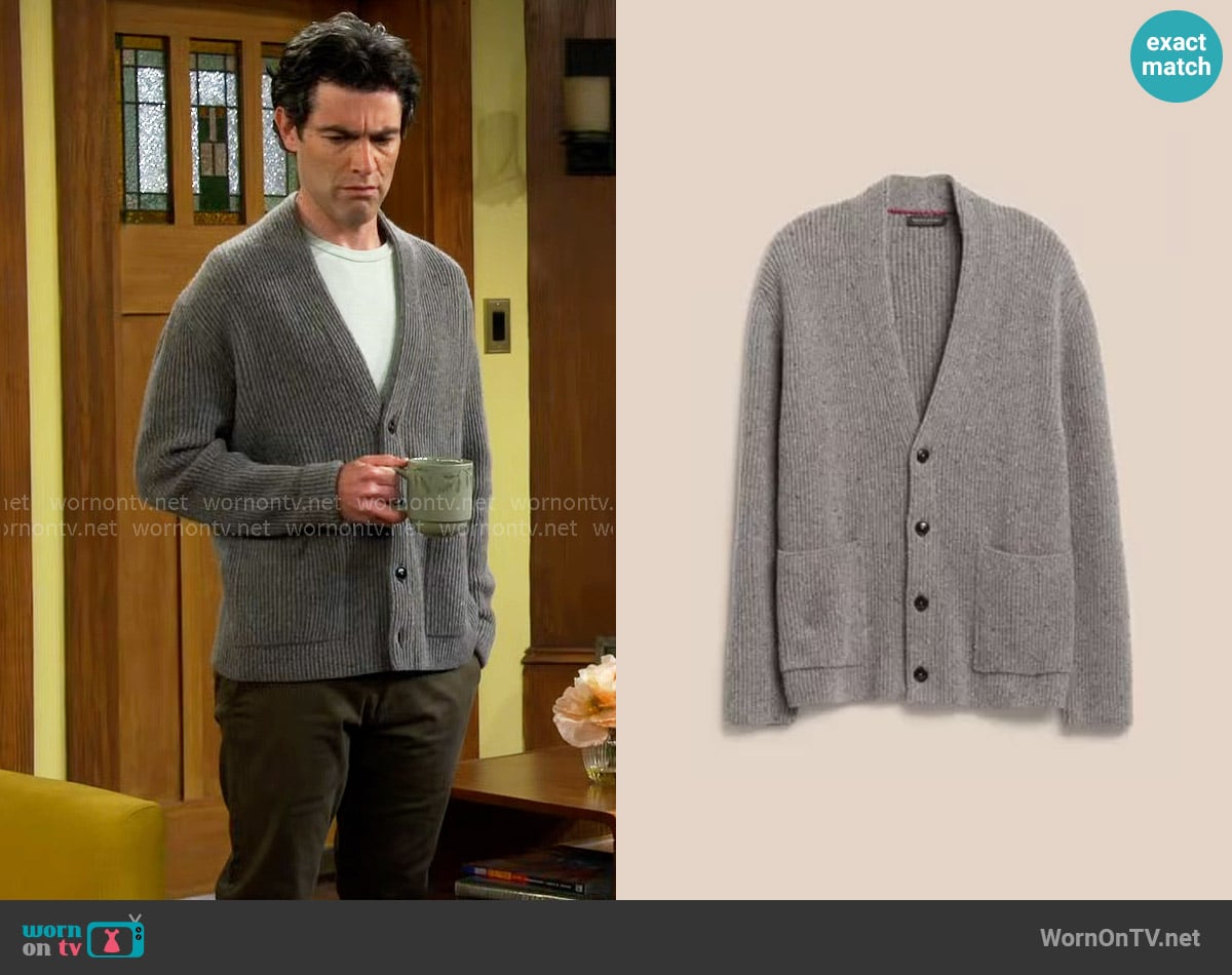Banana Republic Elio Cashmere Cardigan worn by Dave Johnson (Max Greenfield) on The Neighborhood