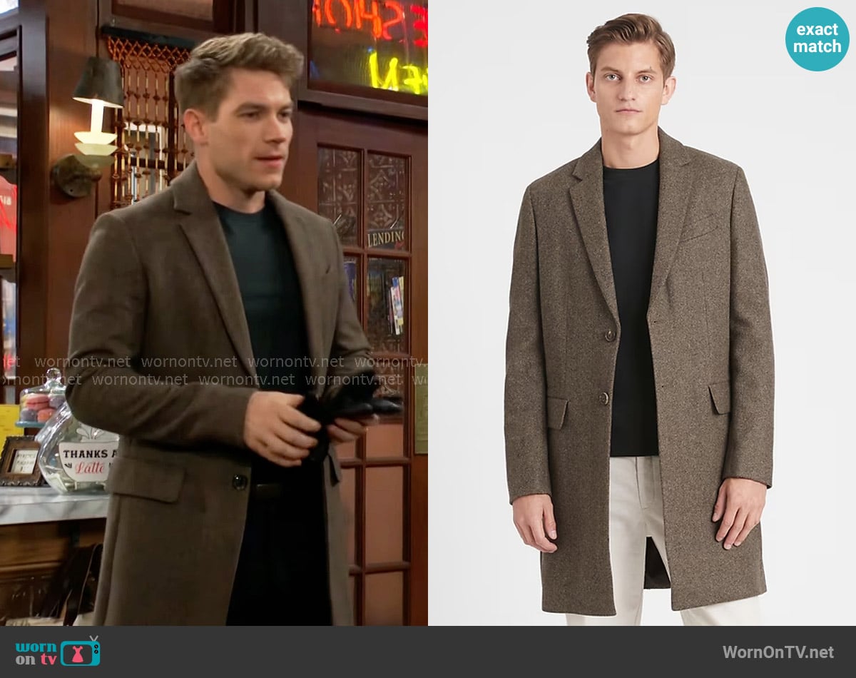 Banana Republic Herringbone Italian Melton Topcoat worn by Noah Newman (Lucas Adams) on The Young and the Restless