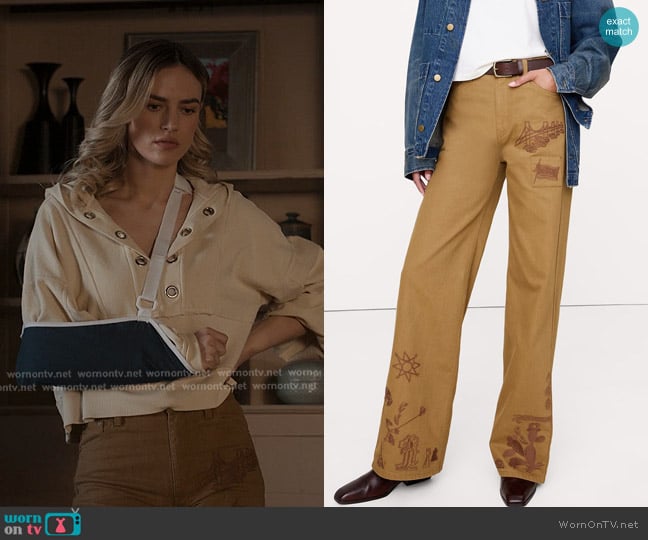 Banana Republic High-Rise Embroidered Cotton Canvas Relaxed-Straight Pant in Whiskey Brown worn by Tia (Bayley Corman) on 9-1-1