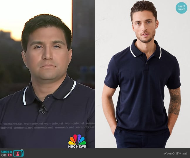 Banana Republic Standard-Fit Luxe Touch Tipped Polo in Preppy Navy worn by George Solis on Today