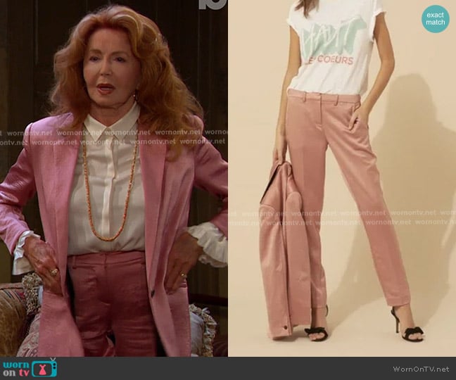 Ba&Sh Dana Pants in Pink Rose worn by Maggie Horton (Suzanne Rogers) on Days of our Lives