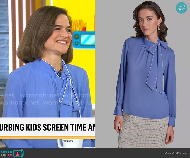 Bcbg Contrast Tie Neck Long-Sleeve Top worn by Michaeleen Doucleff on CBS Mornings