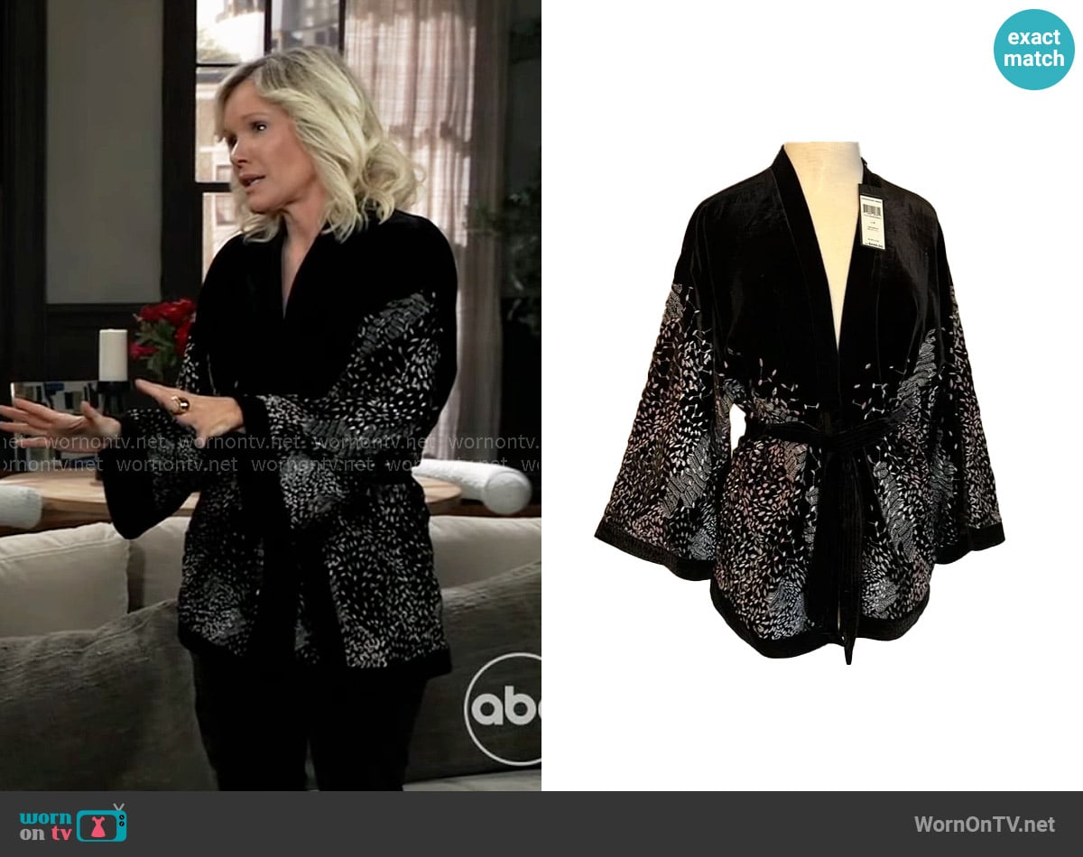 Bcbgmaxazria Embroidered Velvet Kimono worn by Ava Jerome (Maura West) on General Hospital