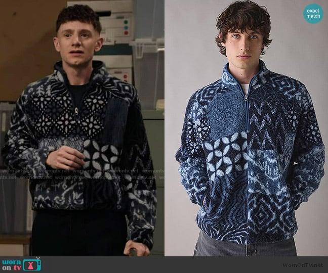 BDG Sherpa Printed Fleece worn by Jacob Hill (Chris Perfetti) on Abbott Elementary