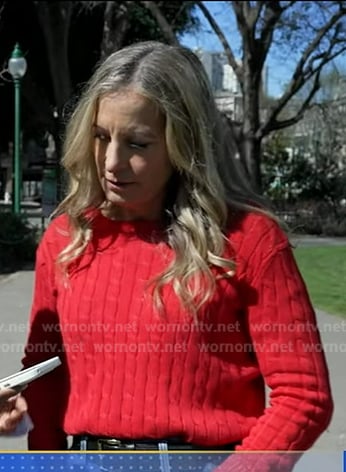 Becky's red cable knit sweater on Good Morning America