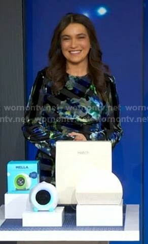 Bethany Braun-Silva’s black floral stripe dress on Good Morning America