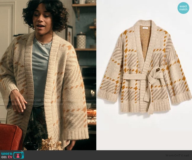 Billy Reid Plaid Wrap Cardigan worn by Lucy Farinelli-Watson (Ariana DeBose) on Scarpetta