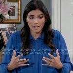 Brook Lynn's blue gathered blouse on General Hospital