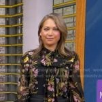 Ginger’s black floral tie neck blouse on Good Morning America