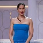 Padma's blue strapless dress on Americas Culinary Cup