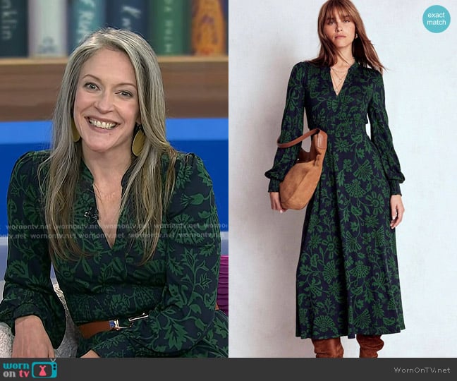 Boden Smocked Midi Dress in Blue Ivy worn by Amy Jo Burns on Today