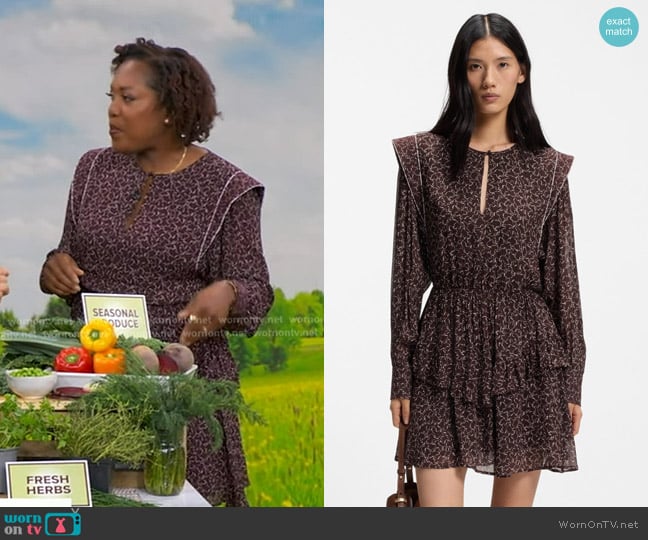 Maya Feller’s burgundy print mini dress on GMA