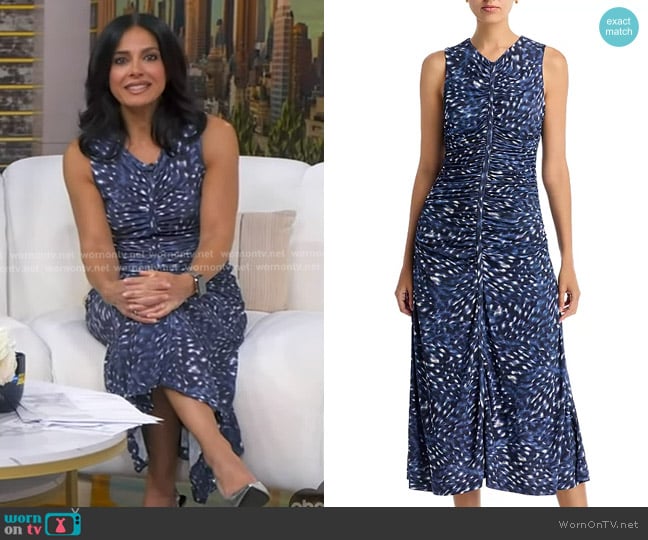 Dr. Tara Narula’s blue print ruched dress on GMA