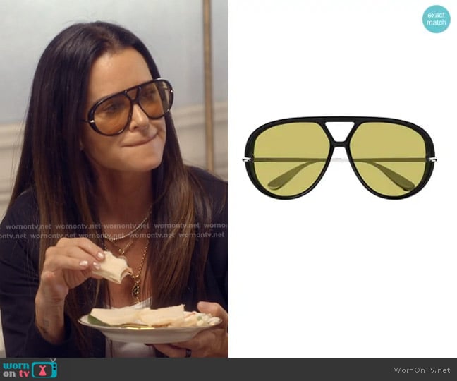 Bottega Veneta Classic Aviator Sunglasses in Black Yellow worn by Kyle Richards on The Real Housewives of Beverly Hills