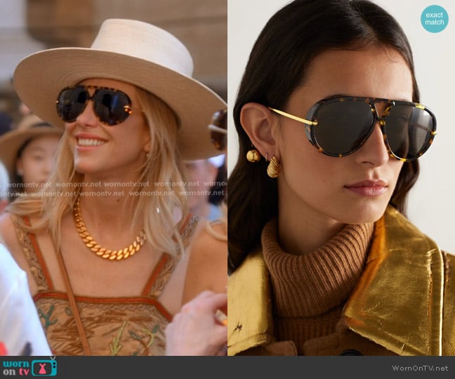 Bottega Veneta Drop Aviator Sunglasses worn by Natalie Swanston Fuller on The Real Housewives of Beverly Hills