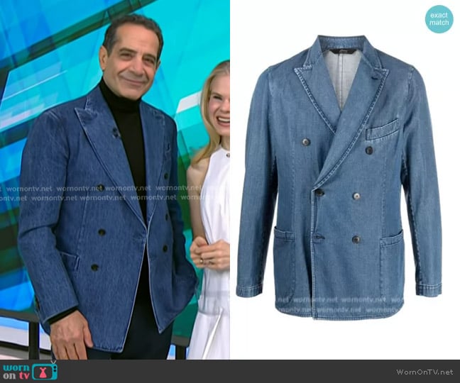 Brioni Double Breasted Denim Blazer worn by Tony Shalhoub on Today