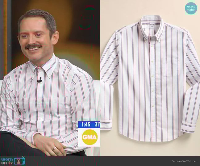 Elijah Wood’s white stripe button down shirt on GMA