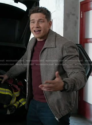Buck's grey bomber jacket on 9-1-1