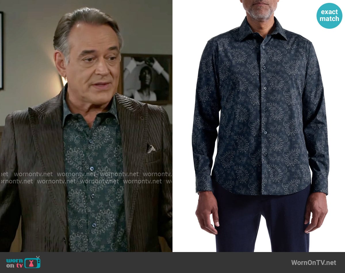 Bugatchi Axel Paisley Shirt worn by Joey Armstrong (Jon Lindstrom) on Beyond the Gates