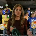 Rhiannon’s burgundy leather pants on Good Morning America