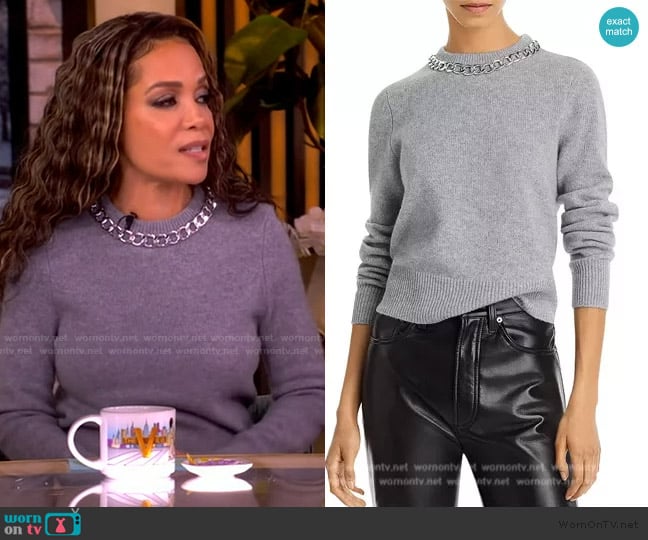 C by Bloomingdales Chain Embellished Crewneck Cashmere Sweater worn by Sunny Hostin on The View