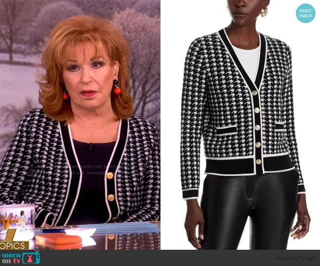 C by Bloomingdales Houndstooth Contrast Trim Cashmere Cardigan worn by Joy Behar on The View