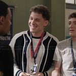 Caleb’s colorblock bomber jacket on Abbott Elementary