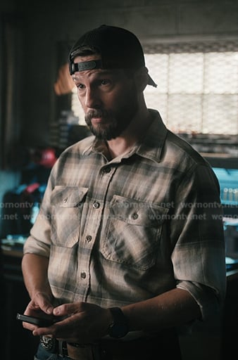 Cal’s beige plaid button up shirt on Marshals