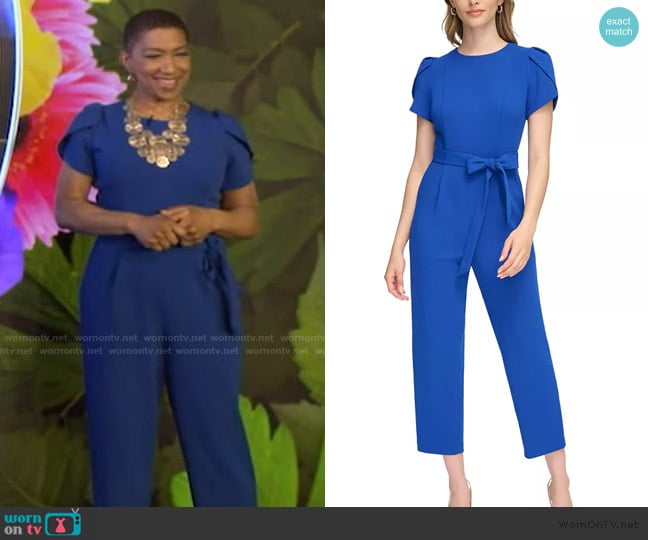 Calvin Klein Puff-Sleeve Belted Jumpsuit worn by Deja Vu on Live with Kelly and Mark