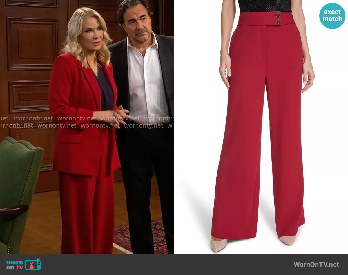Calvin Klein Scuba Crepe Wide Leg Pants in Cranberry worn by Brooke Logan (Katherine Kelly Lang) on The Bold and the Beautiful
