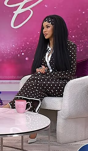 Cardi B’s brown polka dot shirt and skirt on Today